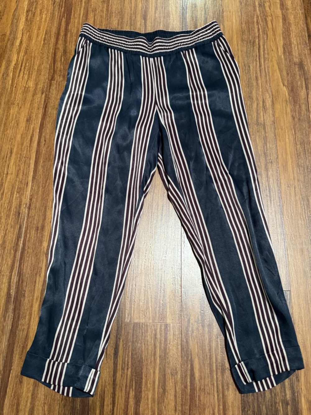 NWT Ann Taylor LOFT Women's M Striped Pull-On Ankle Pants Elastic Waist Pockets